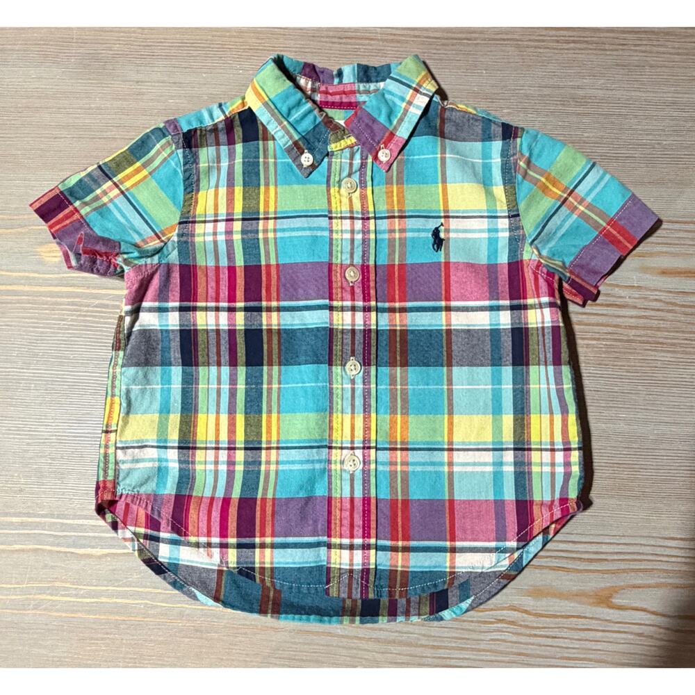 Polo Ralph Lauren Baby Boys Blue Multi Plaid Cotton Poplin Shirt (Size 12M)